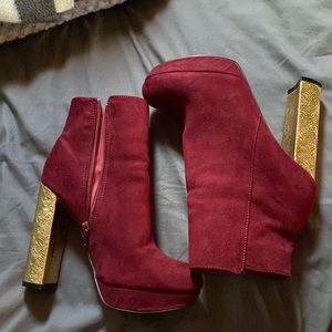 Burgundy and gold heel